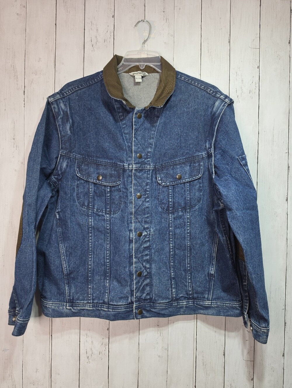 Dakota Mens Blue Denim Jacket Vest Elbow Patches Pockets Zip Off Sleeves Size XL